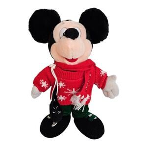 Vintage Disney Holiday Mickey Mouse Sweater & Ice Skates 12" Stuffed Plush Toy